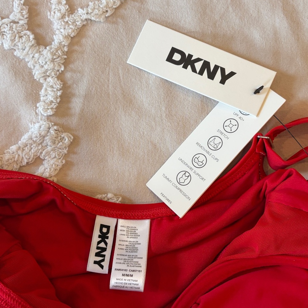 DKNY Red Ruffled Women's One Piece Swimsuit Size M NEW - Picture 7 of 9